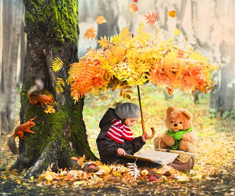 Child Reading under Tree