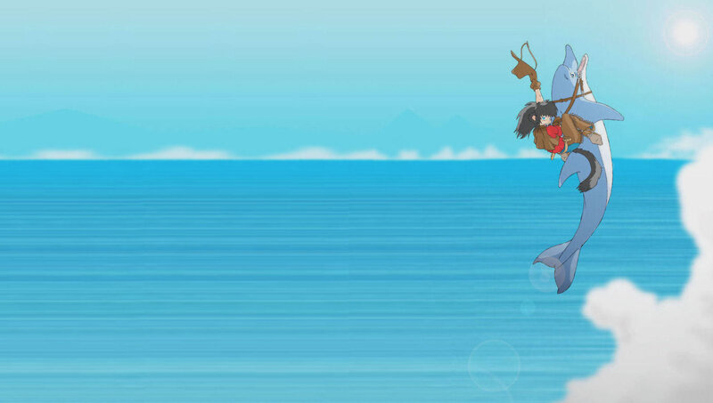 child riding a dolphin
