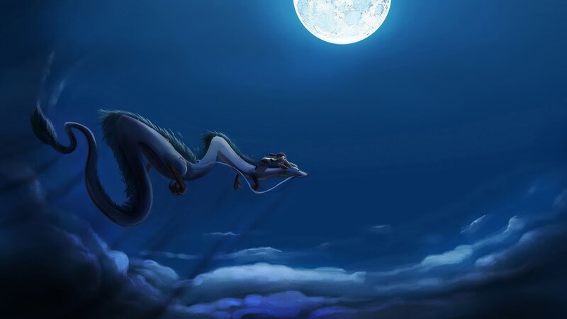 Child Riding a Dragon — Blue