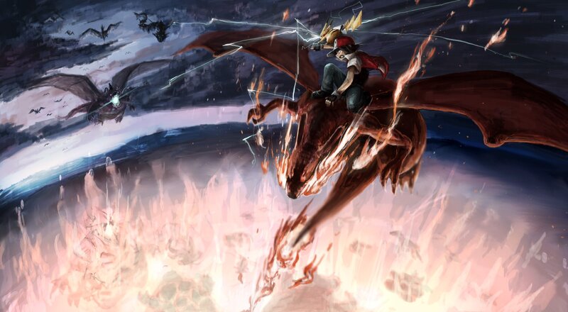 Child Riding a Dragon — Red, Dramatic