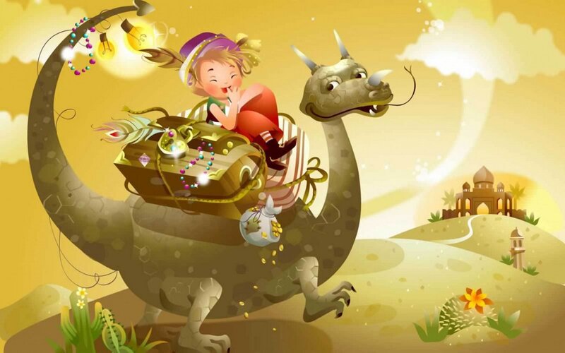 Child Riding a Dragon — Yellow, Whimsical, Afternoon