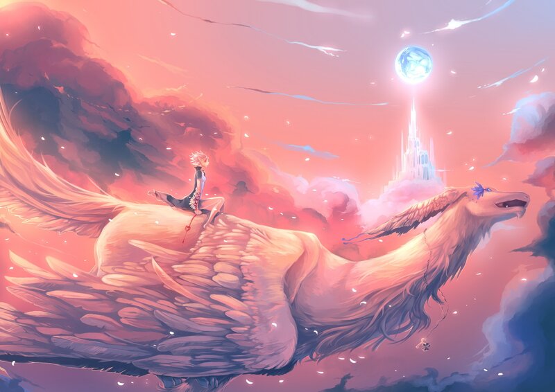 child riding a winged creature