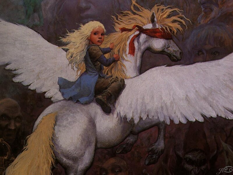 Child riding a winged horse