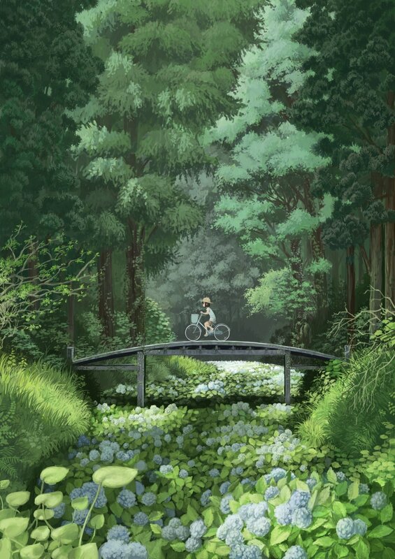 Child riding bike in forest