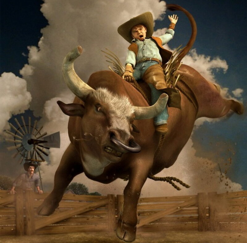 Child Riding Bull