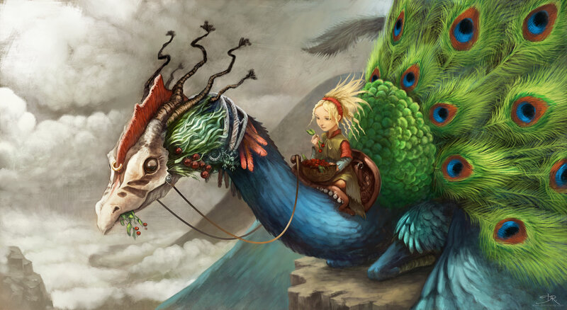 Child Riding Peacock Dragon