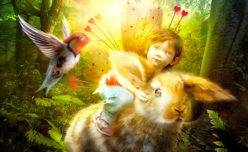 Child Riding Rabbit