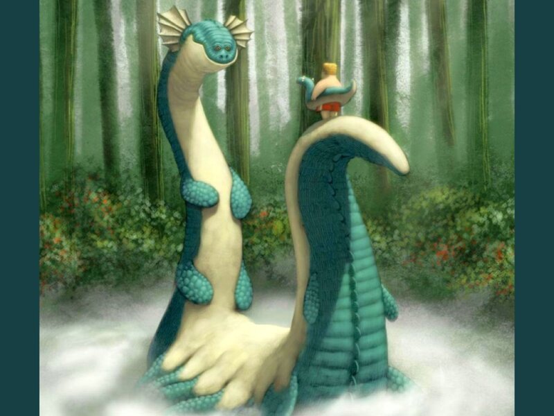 child riding sea serpent