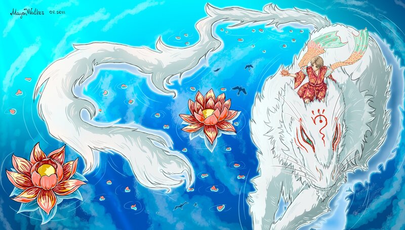Child Riding White Fox
