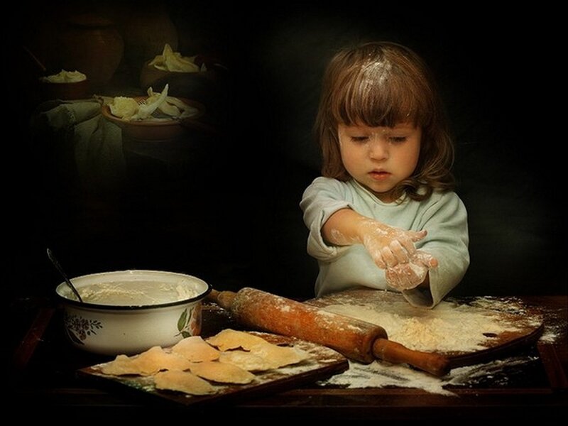 Child Rolling Dough — Brown