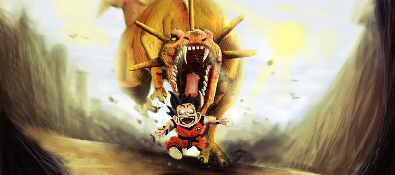 Child Running from Dinosaur