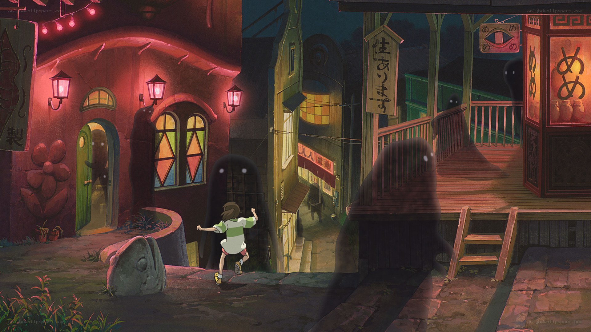 Child running from ghosts at night