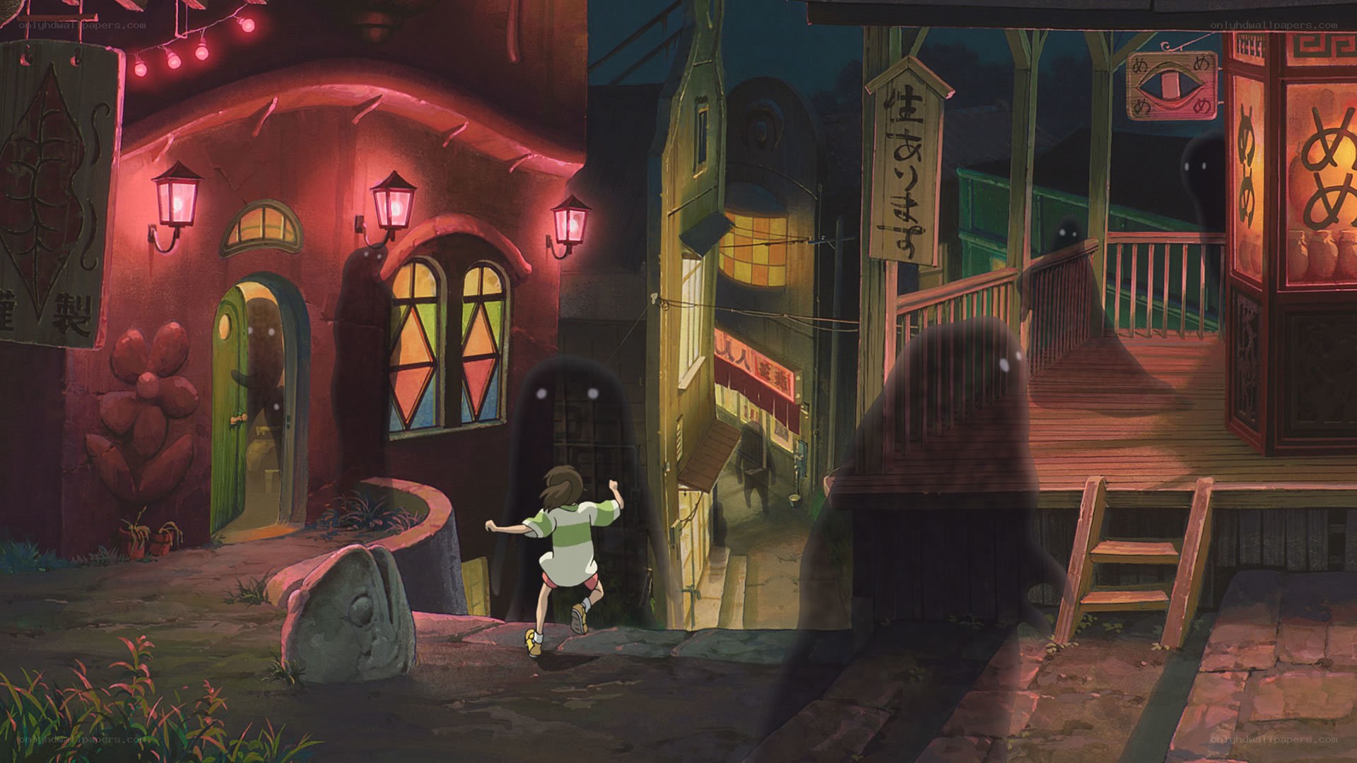 Child running from ghosts at night