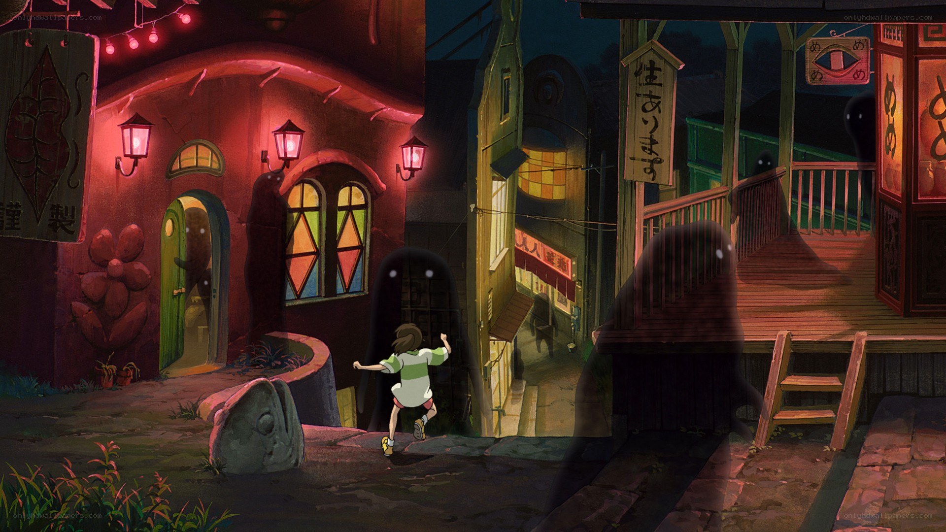 child running from ghosts at night