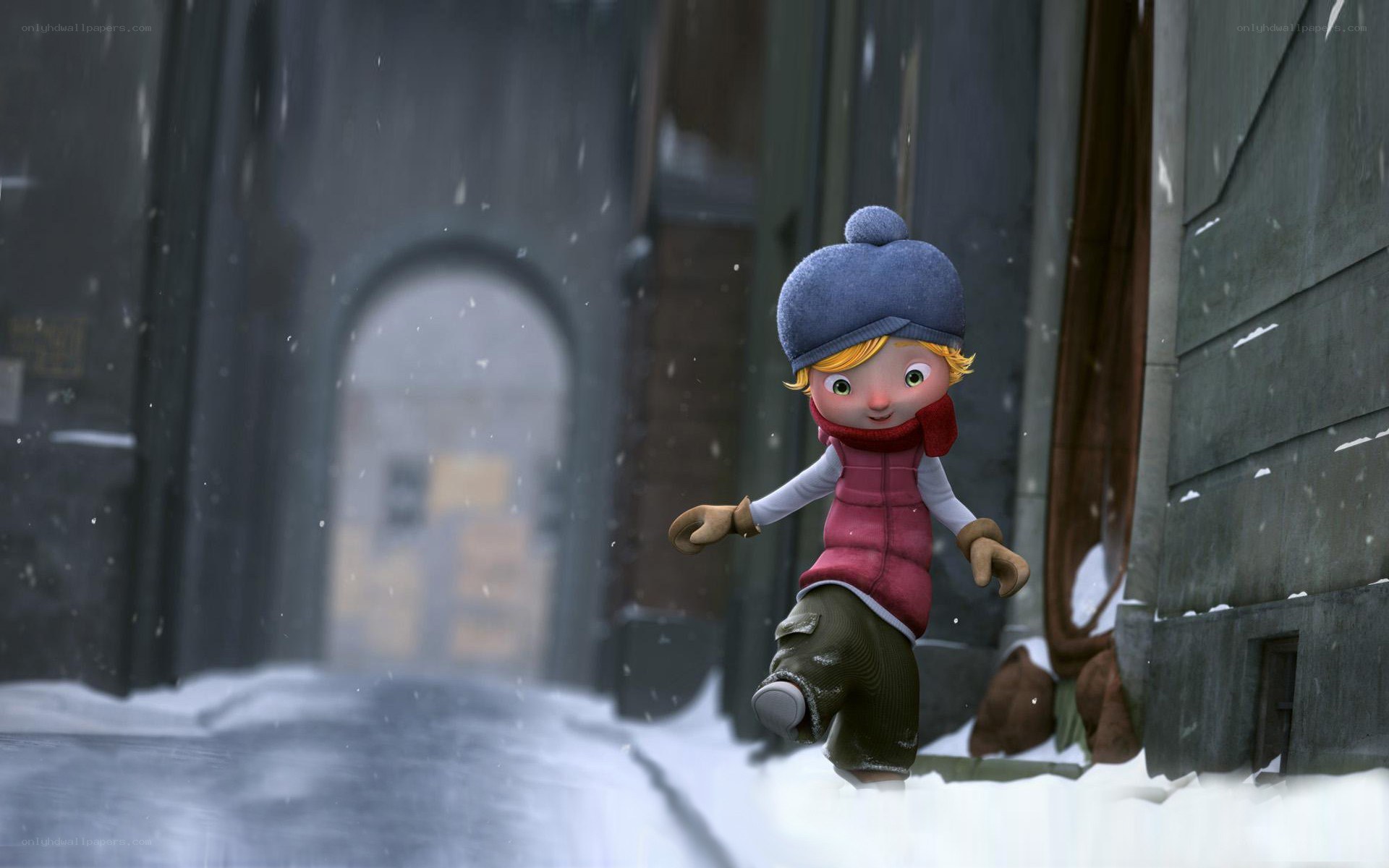 child running in snow