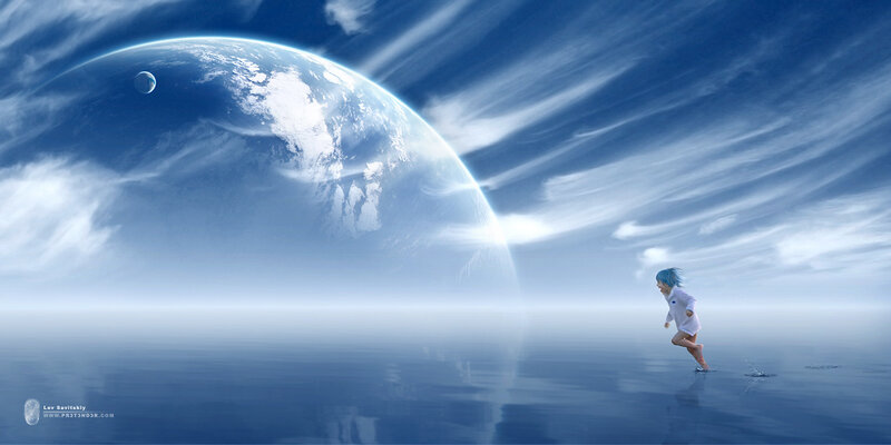 Child running on alien planet
