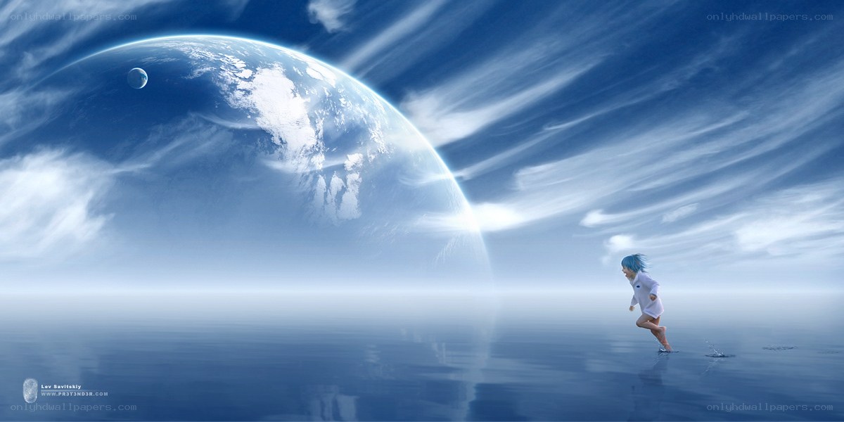Child running on alien planet