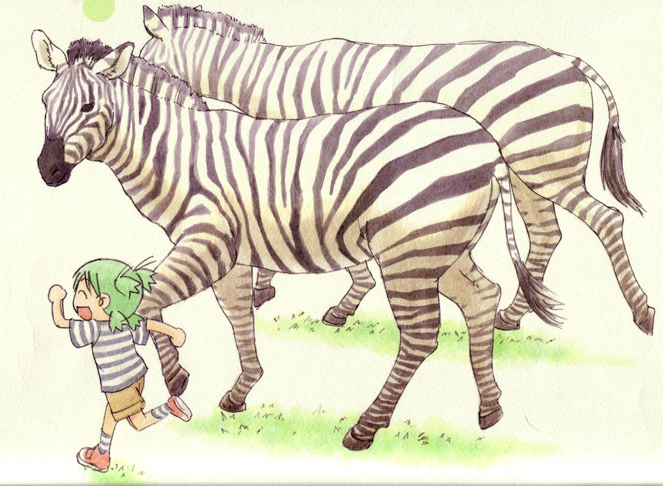 child running with zebras