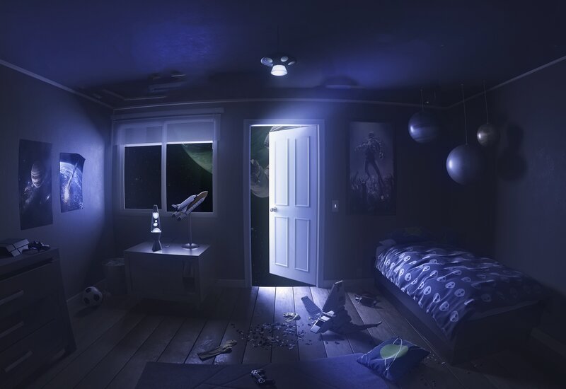 Child's Bedroom at Night — Blue