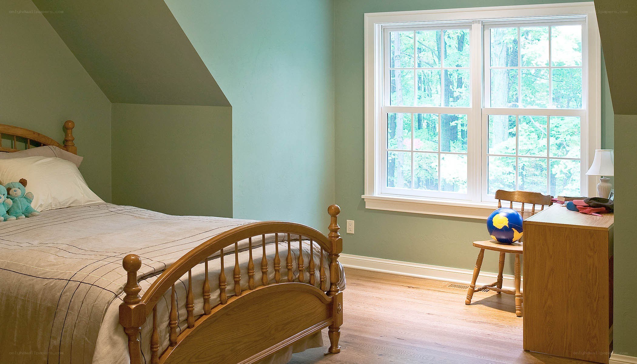 child's bedroom with bed and window