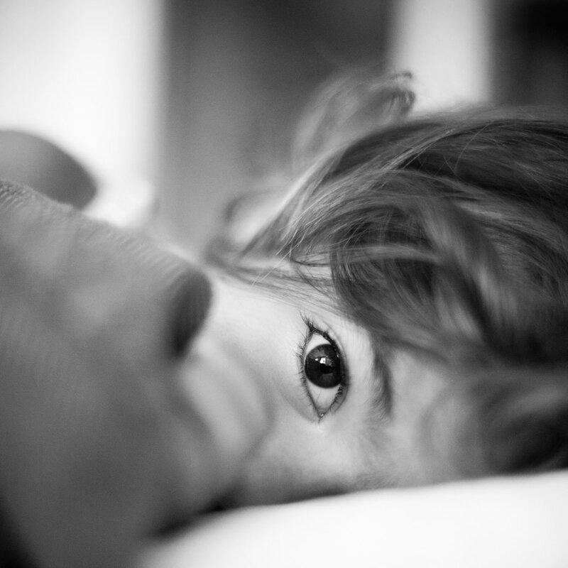 child's eye in black and white