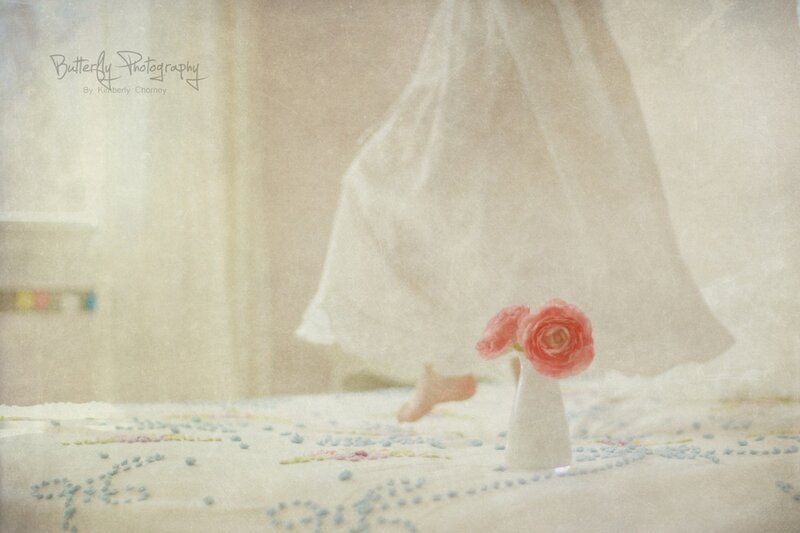 Child's Feet on Bed — White