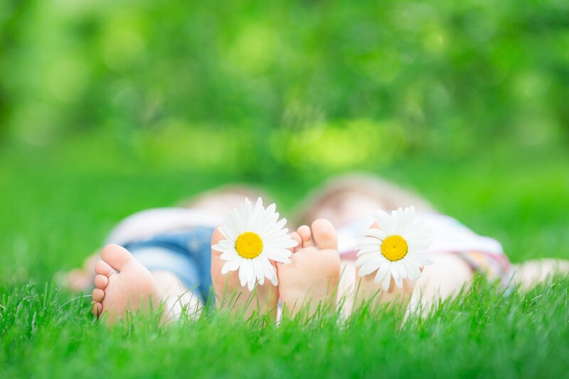 Child's Feet on Grass — Green, Serene