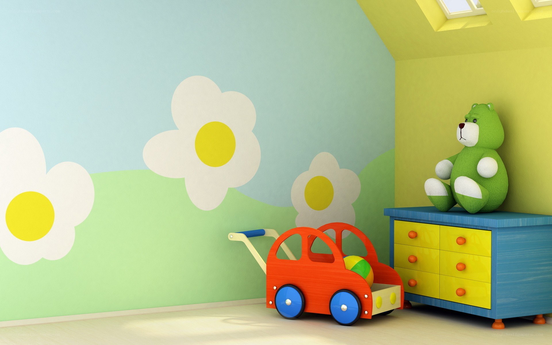 child's room with toy car
