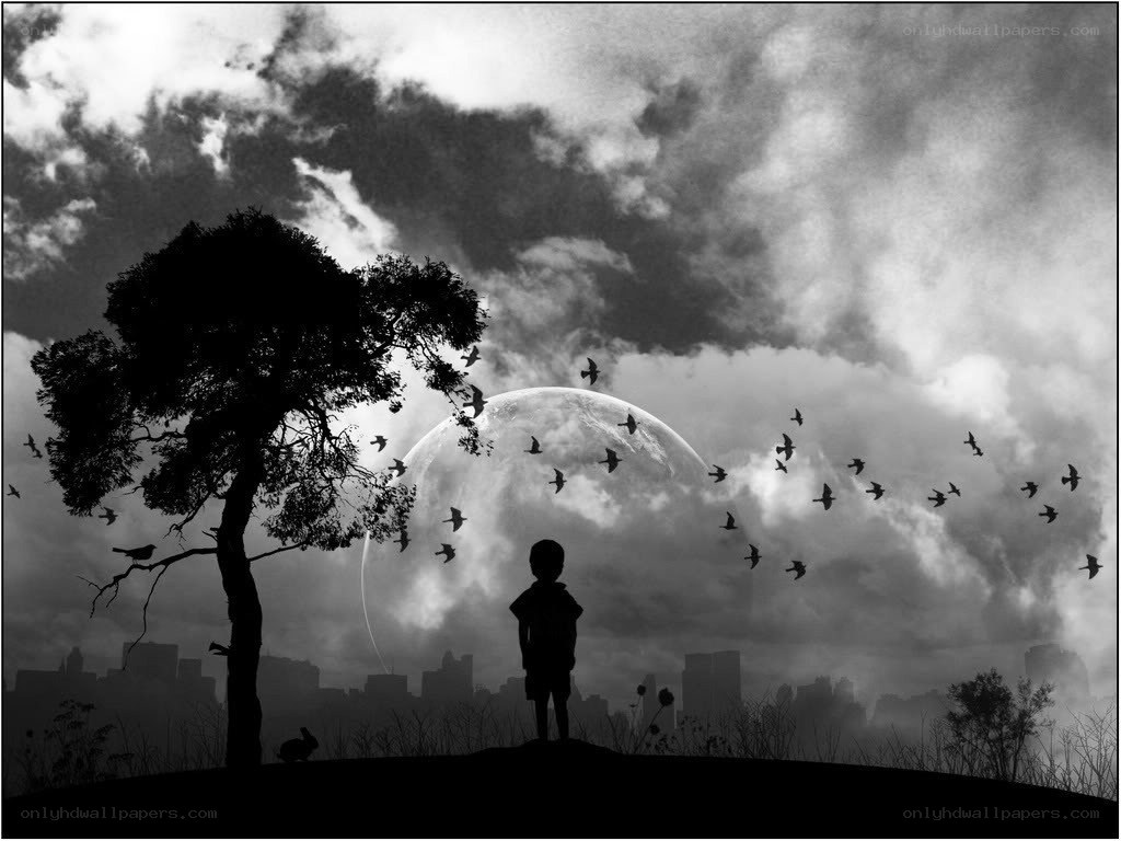 Child Silhouette Under Moon