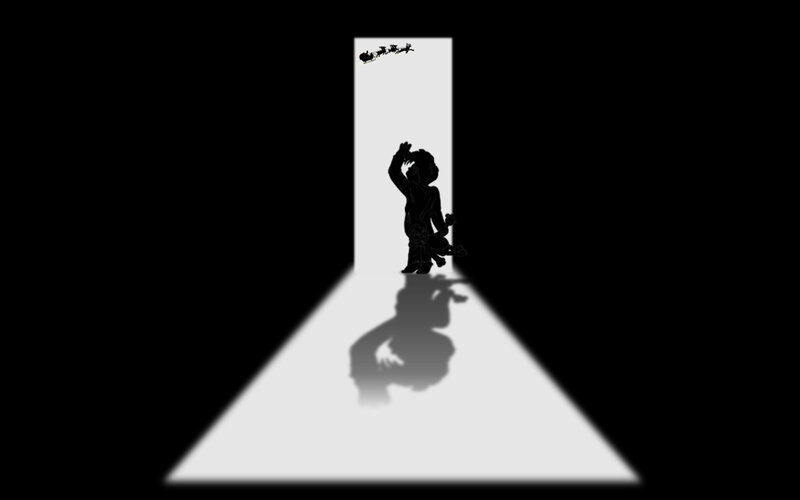 child silhouetted in doorway