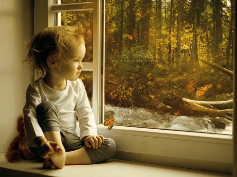 Child Sitting by Window — Yellow