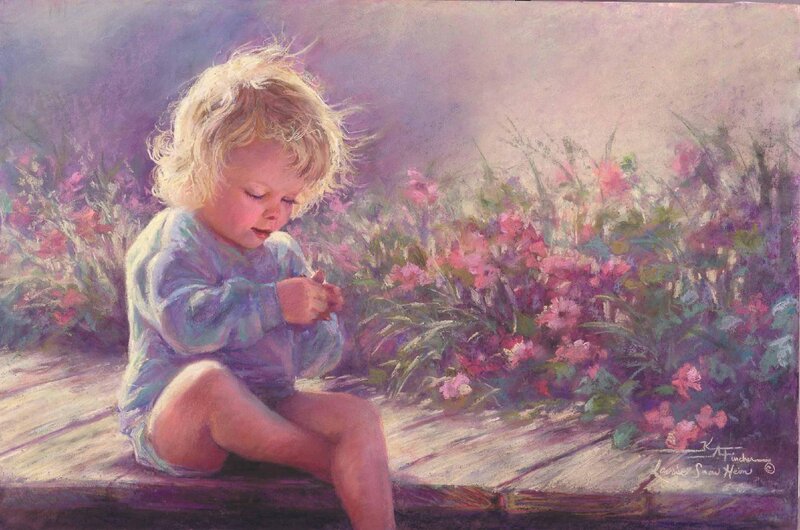 Child Sitting on Bench — Purple
