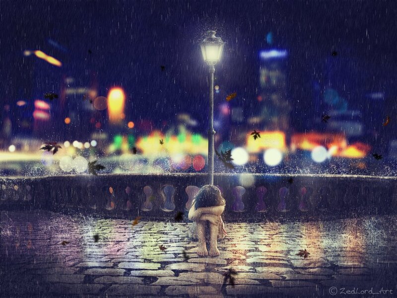 Child Sitting on Cobblestones
