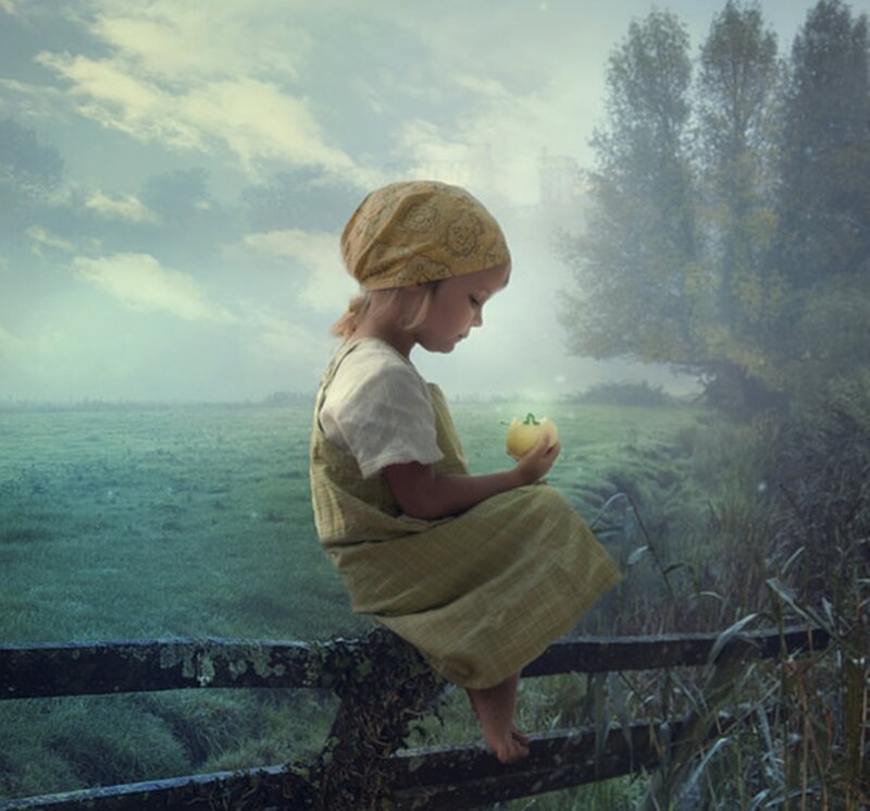 Child Sitting on Fence