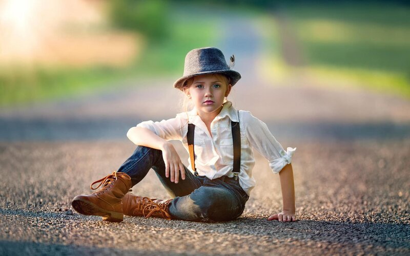 Child Sitting on Road — Brown, Calm