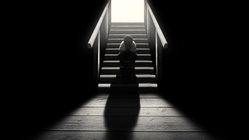 Child Sitting on Stairs — Black