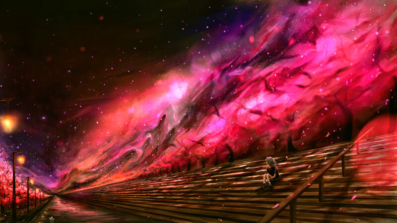 Child Sitting on Stairs — Pink
