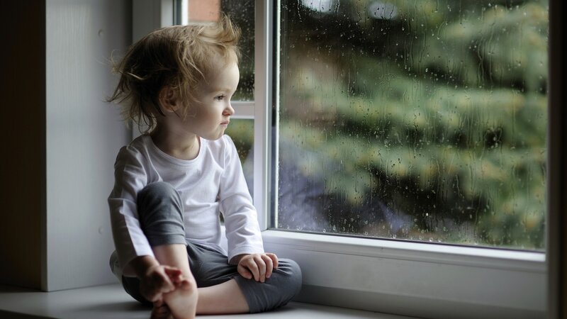 Child Sitting on Windowsill — White, Melancholic, Afternoon