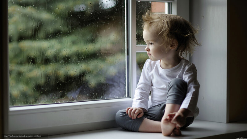 Child Sitting on Windowsill — White, Melancholic