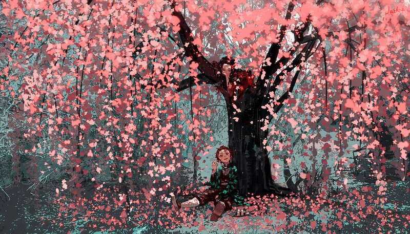 Child Sitting under Cherry Tree