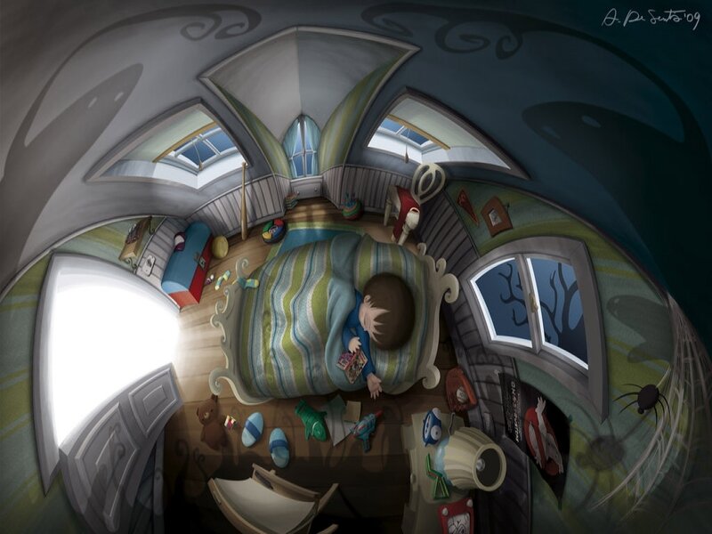 Child sleeping in a whimsical bedroom