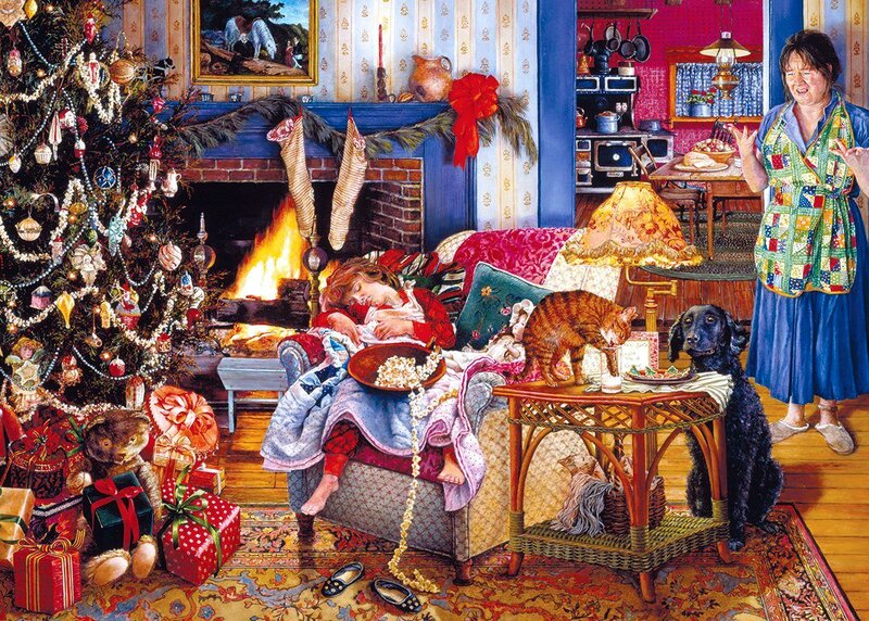 Child Sleeping in Armchair — Red