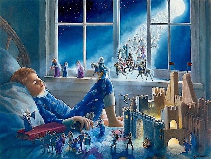 Child Sleeping in Bed — Blue