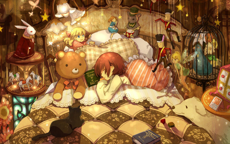 Child Sleeping in Bed — Brown, Dreamy, Night, Digital Art