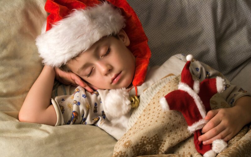 Child Sleeping in Bed — Red, Serene
