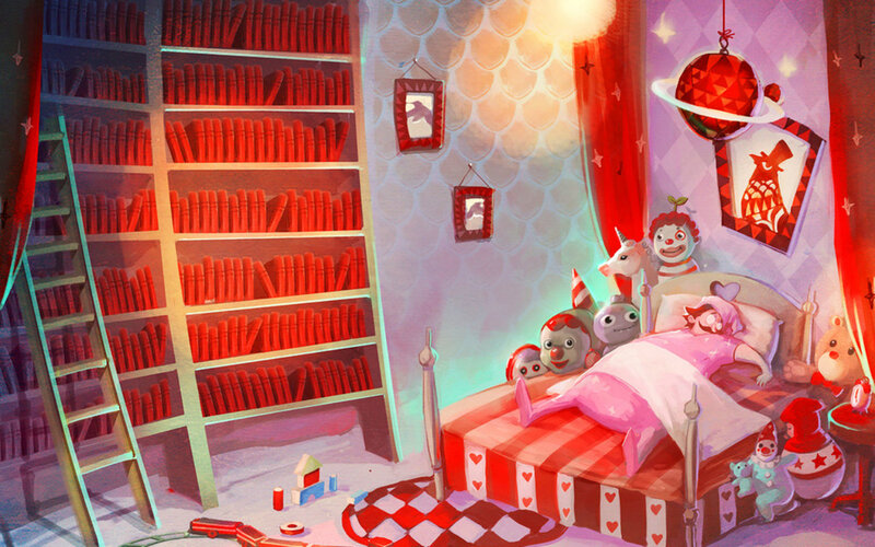 Child Sleeping in Bed — Red