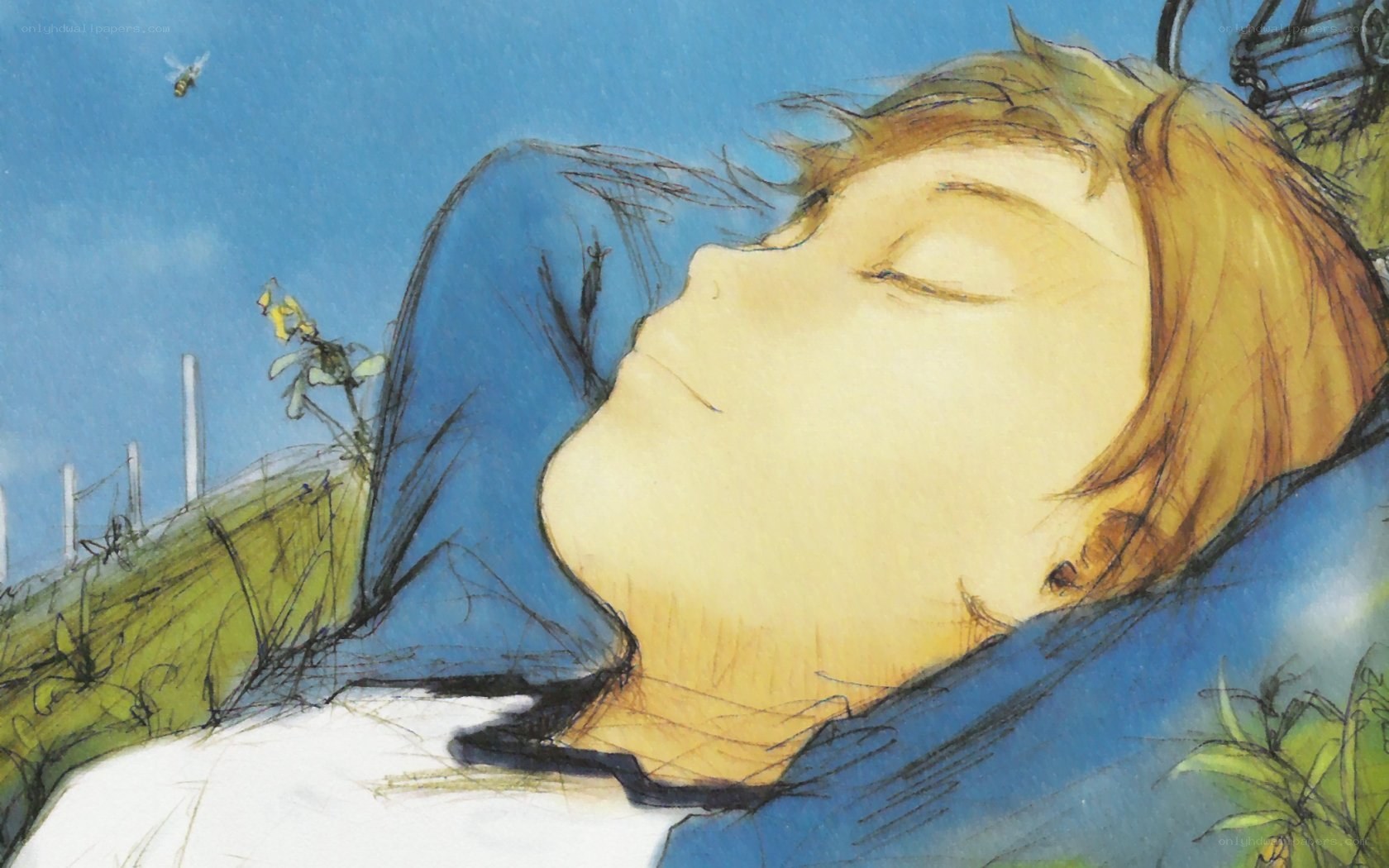 child sleeping in field
