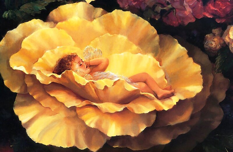 Child Sleeping in Flower