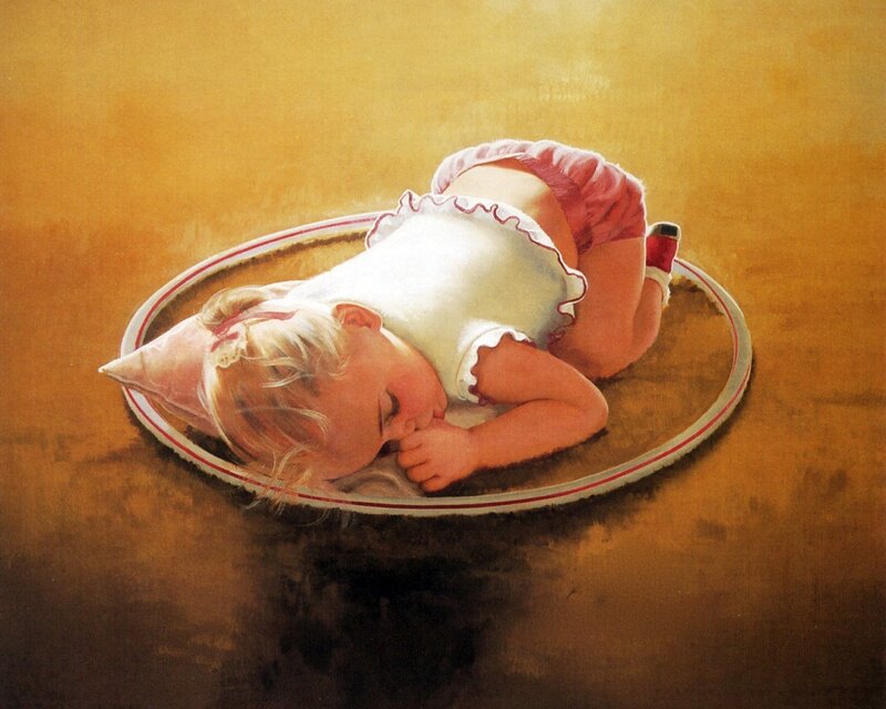 Child sleeping on a plate