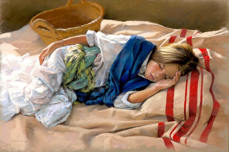 Child Sleeping on Bed — Blue